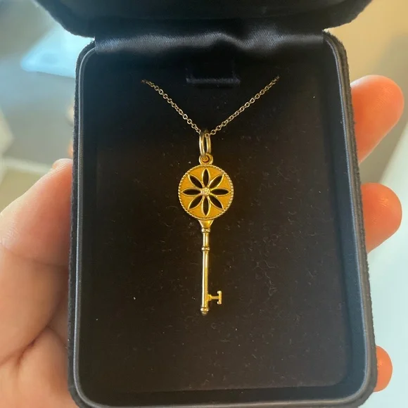 Tiffany 18k god necklace with chain and diamond Tiffany daisy key - Picture 1 of 3